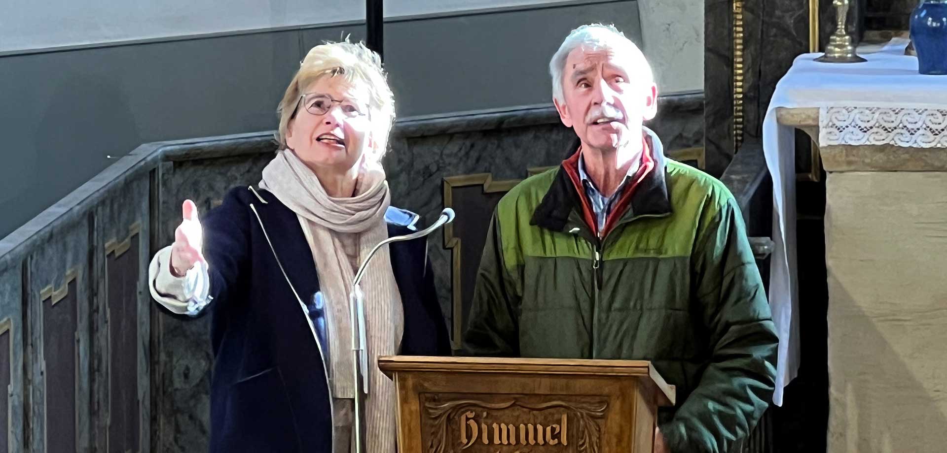 Beim Auftaktgottesdienst der Reihe »Fünf auf einem Weg« sprachen Silke Igel (Stadtkirche) und Werner Häberlein (Kirchensittenbach) im Dialog über Bartholomäus. 